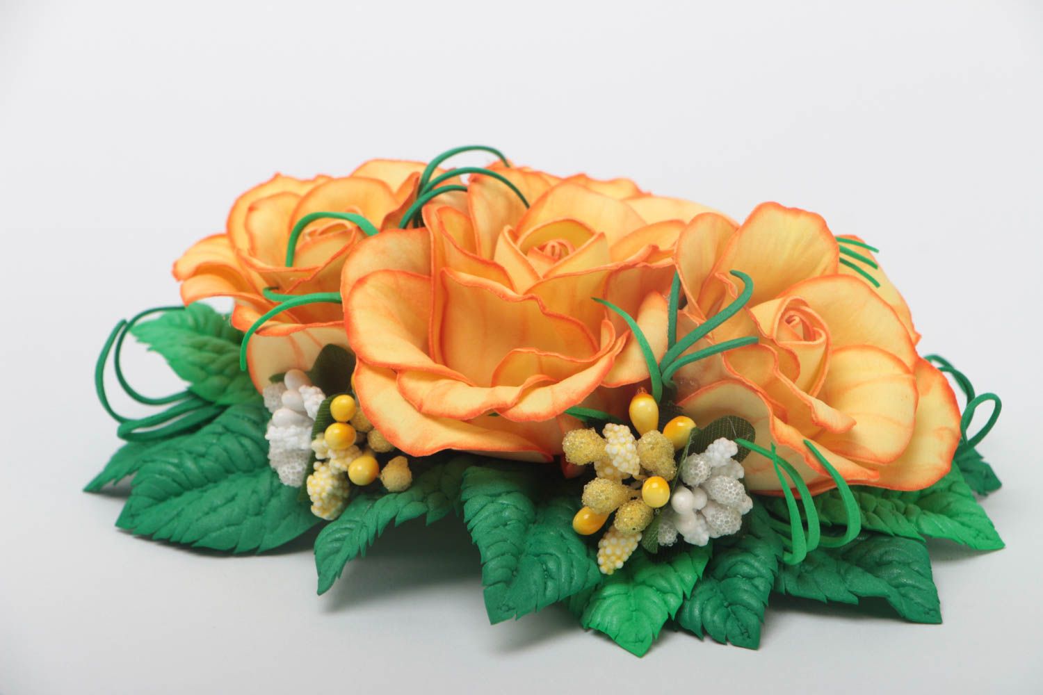Unusual handmade foamiran barrette textile flower hair clip gifts for her photo 3