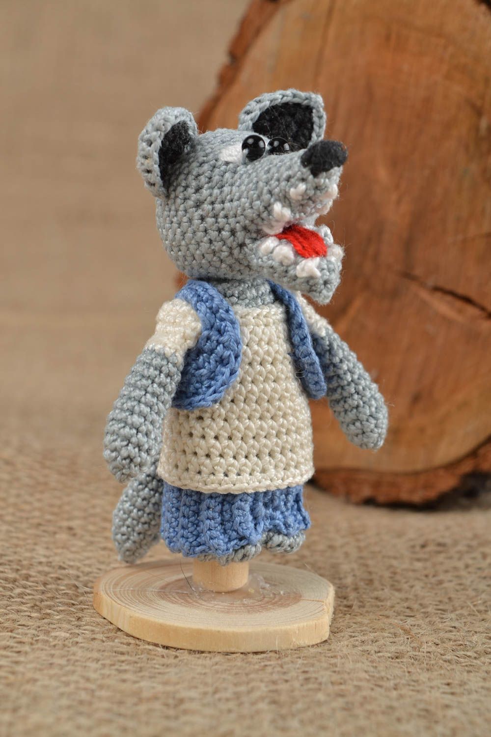 Marionnette doigt tricot Jouet fait main loup fils coton crochet Cadeau enfant photo 1