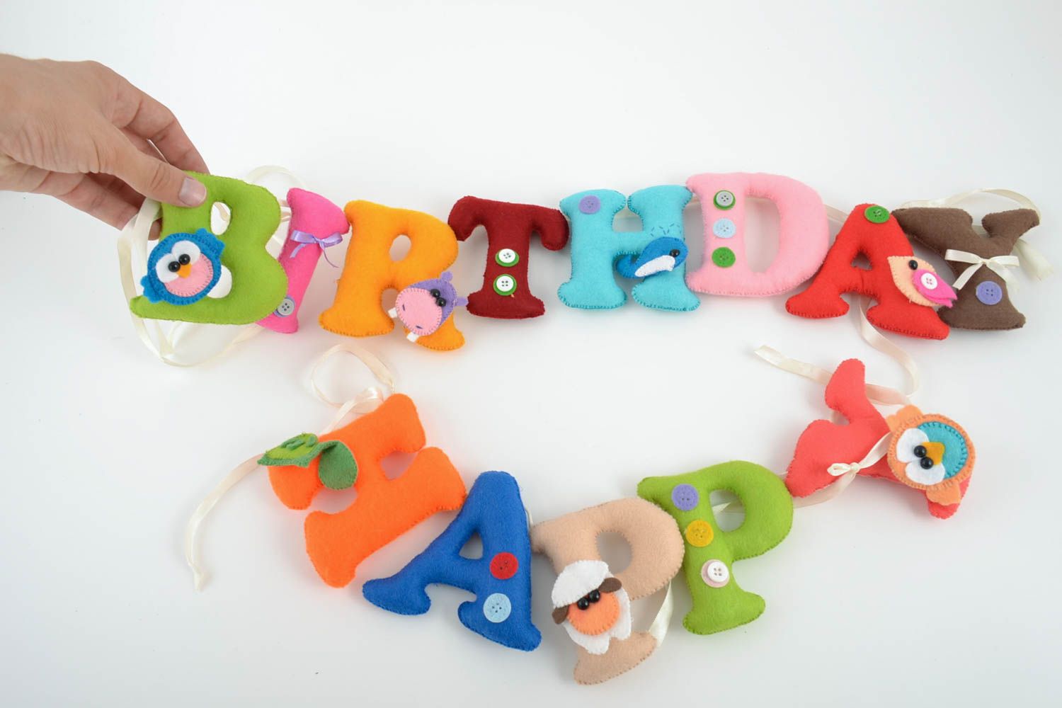 Mot décoratif en feutrine fait main Happy Birthday lettres multicolores photo 5
