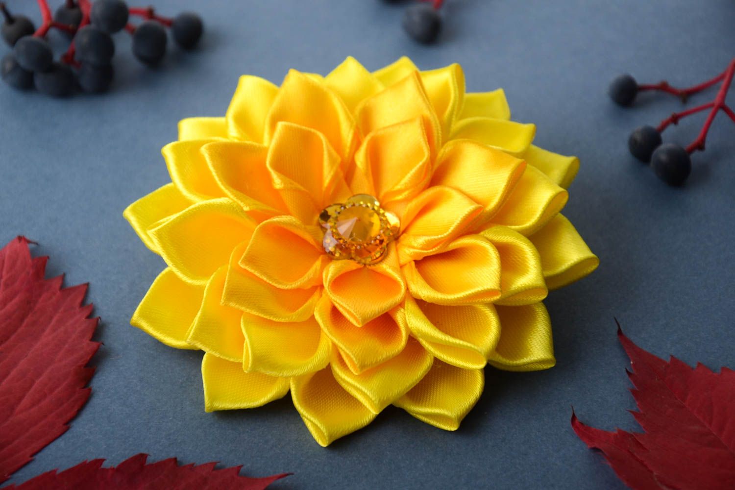 Unusual handmade barrette stylish hair clip kanzashi flower gifts for her photo 1