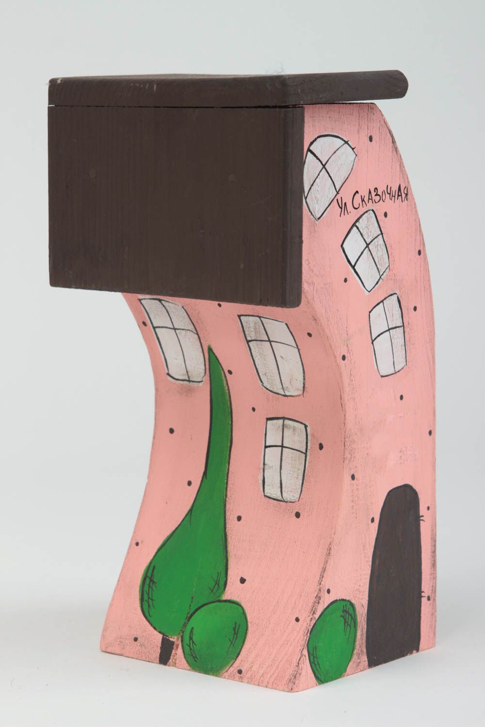 Maison miniature rose faite main Figurine en bois Cadeau original déco photo 2