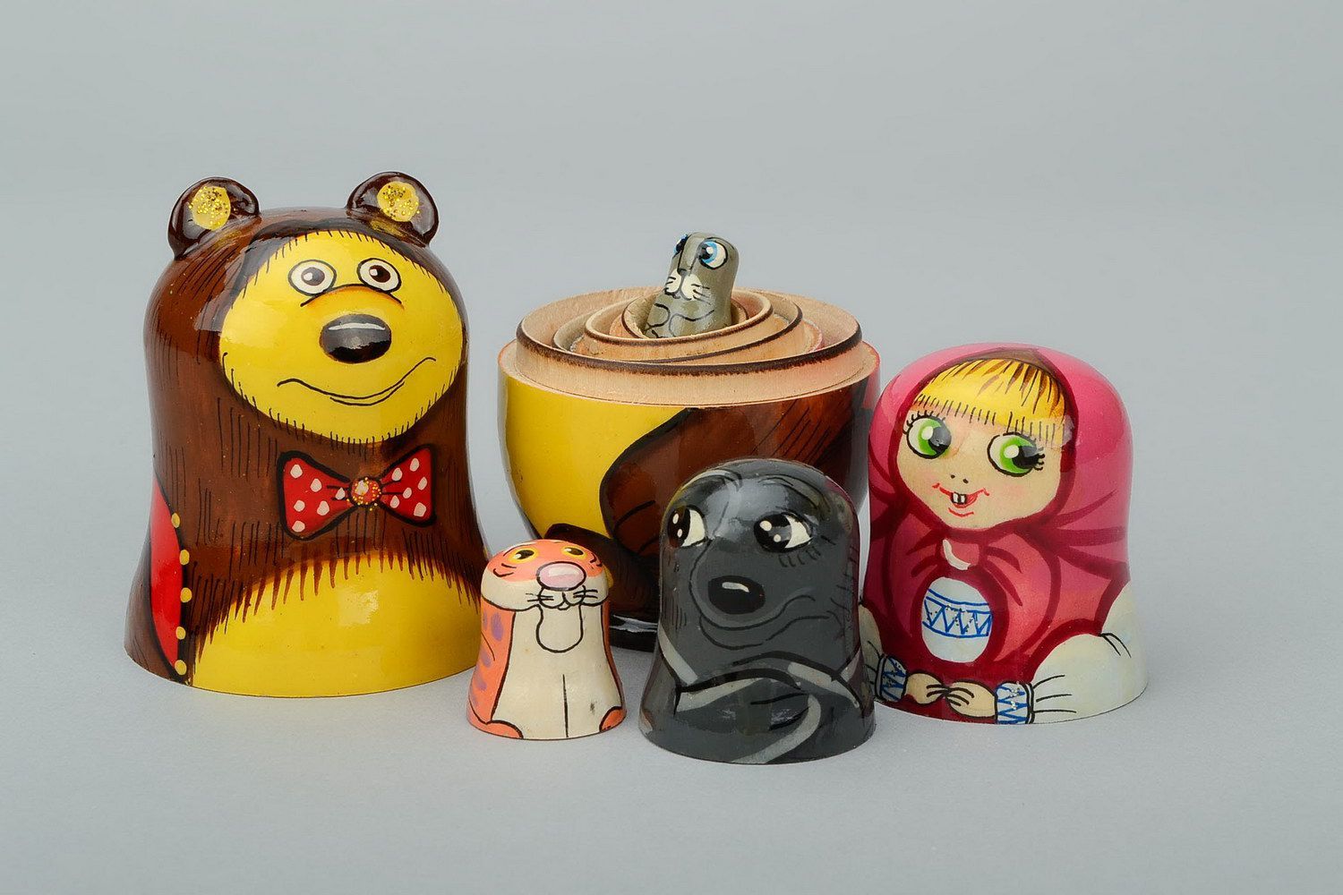Painted wooden toy Masha and bear photo 1