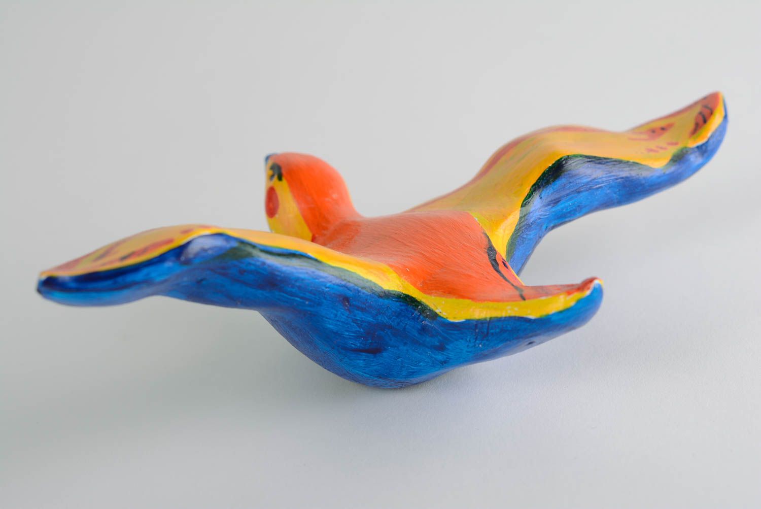 Bright handmade designer ceramic figurine of bird painted with acrylics photo 3