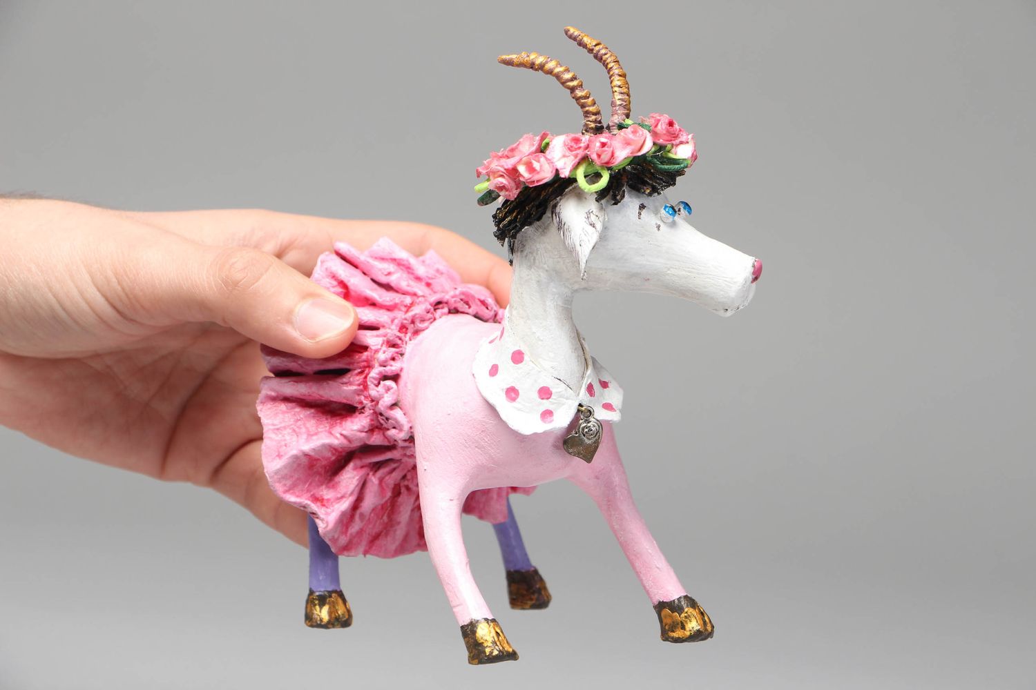 Statuette décorative jouet en papier mâché Chèvre faite main photo 4