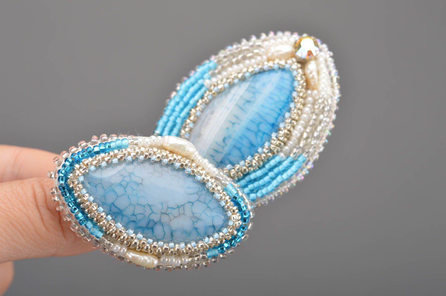 Schmuck Set aus Glasperlen handmade Ring und Brosche mit Naturstein Achat  foto 5