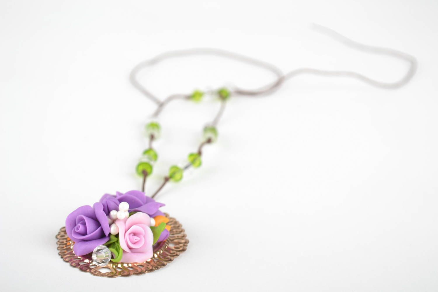 Handmade designer polymer clay pendant necklace floral accessory for woman photo 4