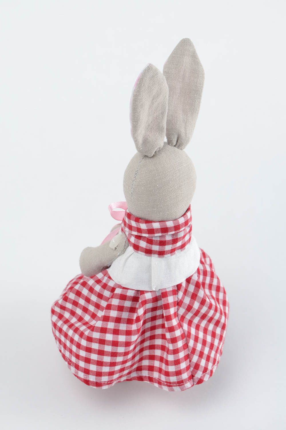 Peluche Lapin en tissu faite main en robe à carreaux Cadeau pour enfant photo 5
