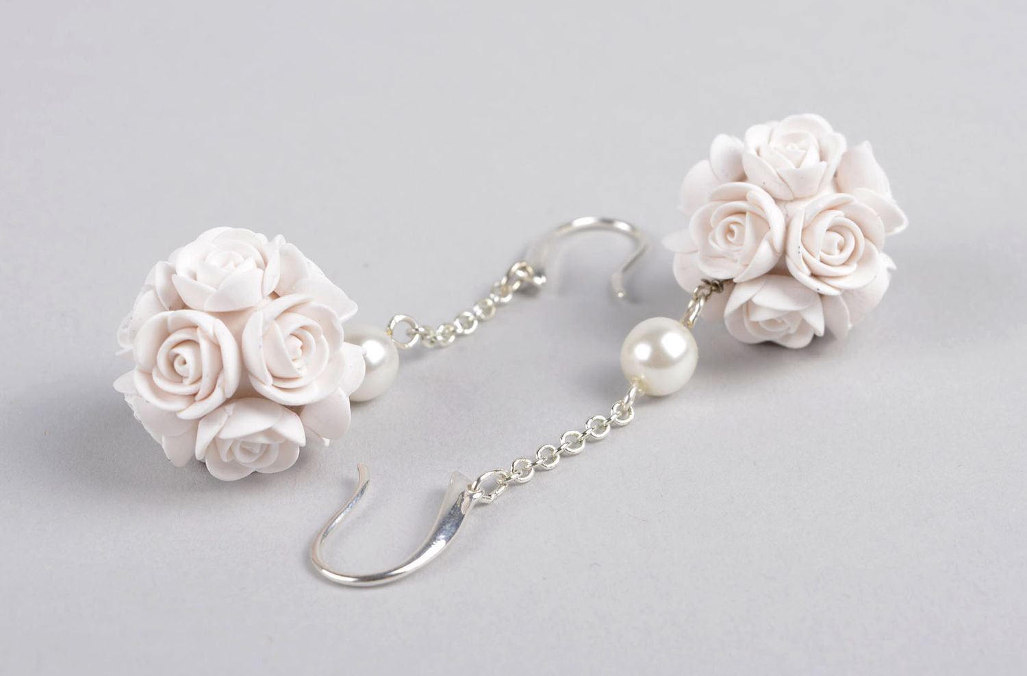 Handmade white tender earrings cute wedding accessory earrings with charms photo 5