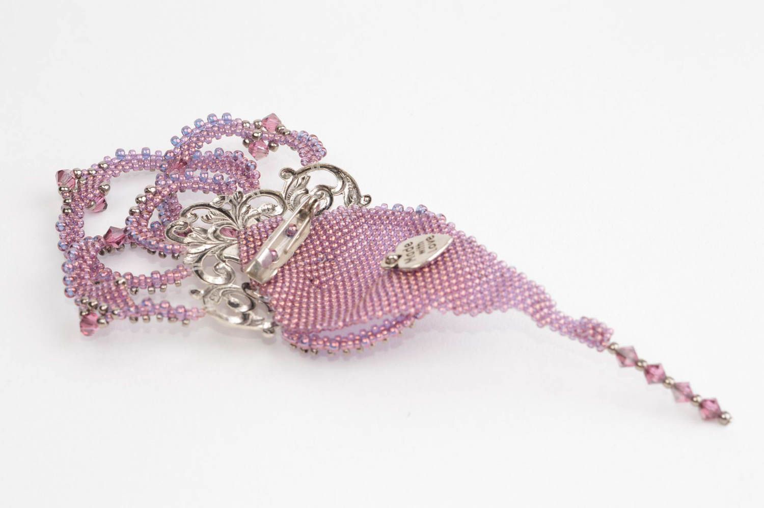 Broche mode Bijou fait main couleur rose perles de rocaille Accessoire femme photo 3