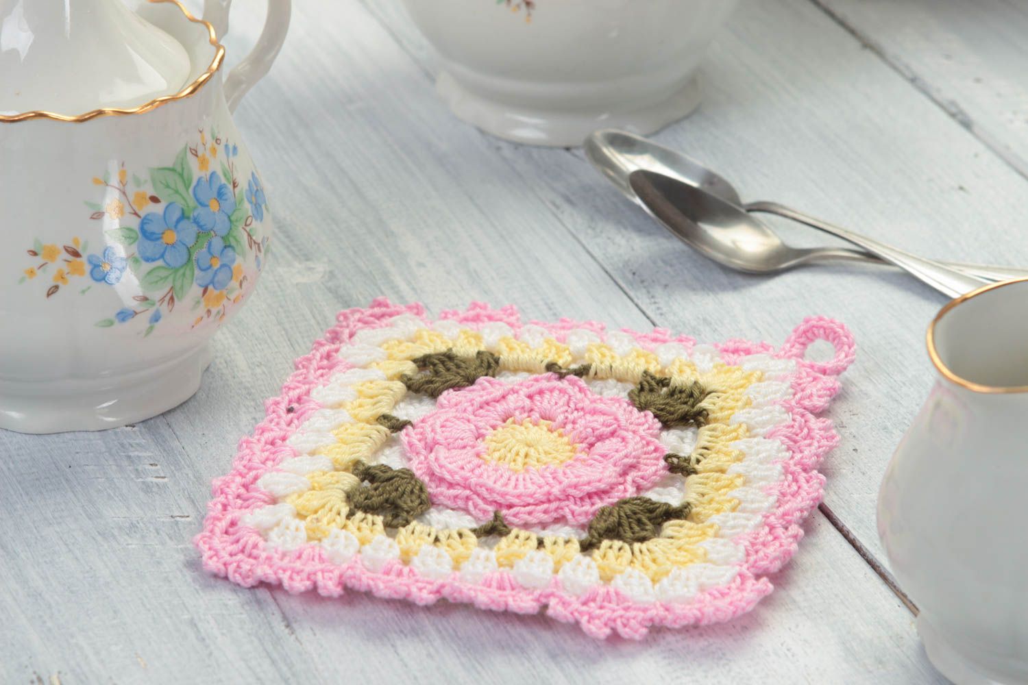 Stylish handmade pot holder unusual crochet potholder kitchen design gift ideas  photo 1