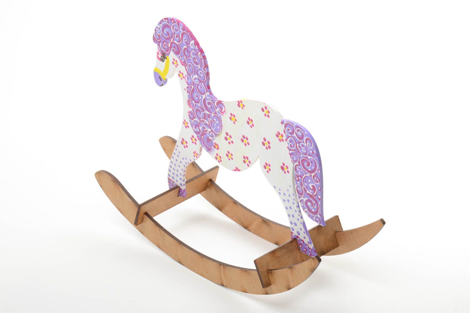 Spielzeug Pferd Schaukel aus Holz mit Acrylfarben bemalt gepunktet handmade foto 4