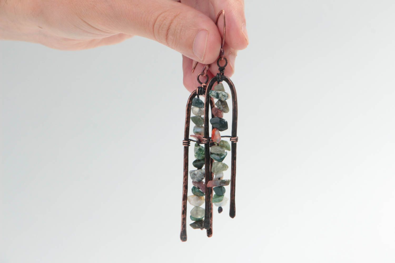 Handgemachte lange Ohrringe aus Kupfer in Kaltschmiede Technik Geschenk für Dame foto 5