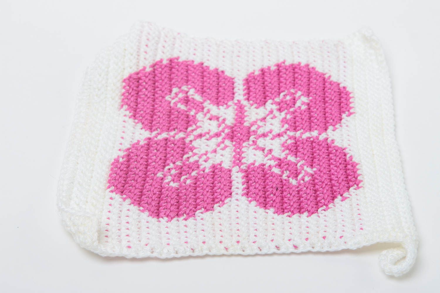 Handmade weißer Topflappen gehäkelt Küchen Textilien Haus Deko rosa Blume foto 4
