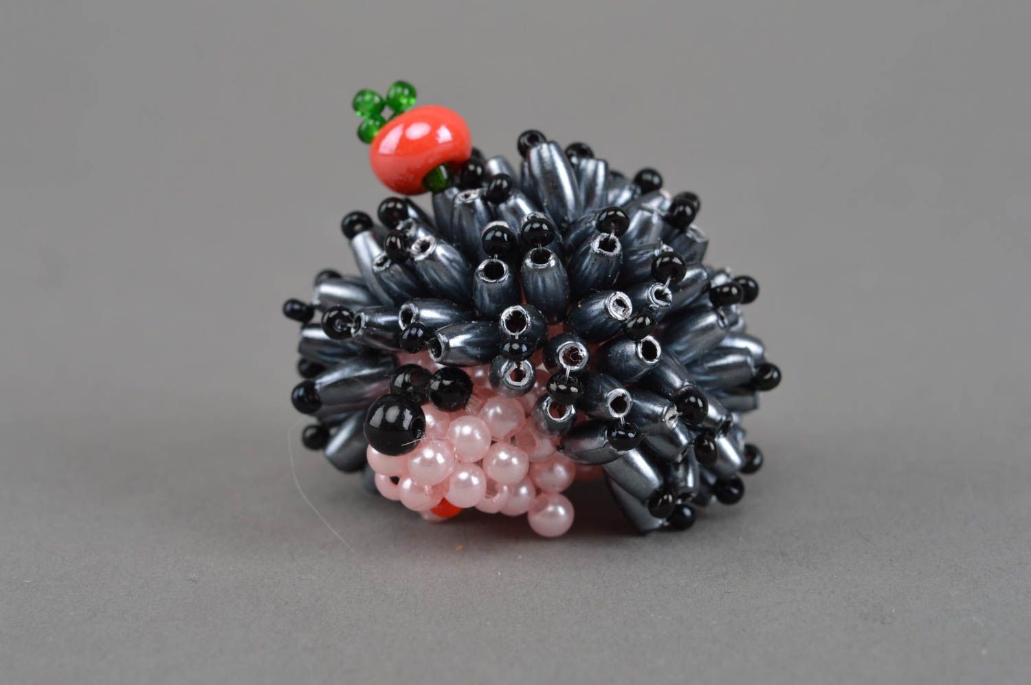Beautiful small handmade statuette woven of beads Black Hedgehog room decor photo 2