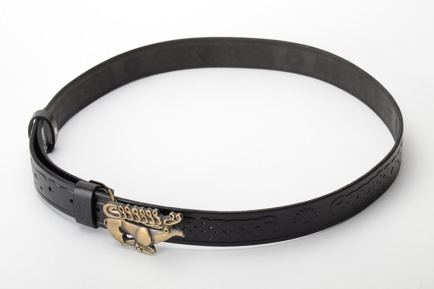 Cinturón de cuero natural negro con hebilla de metal hecho a mano  foto 4