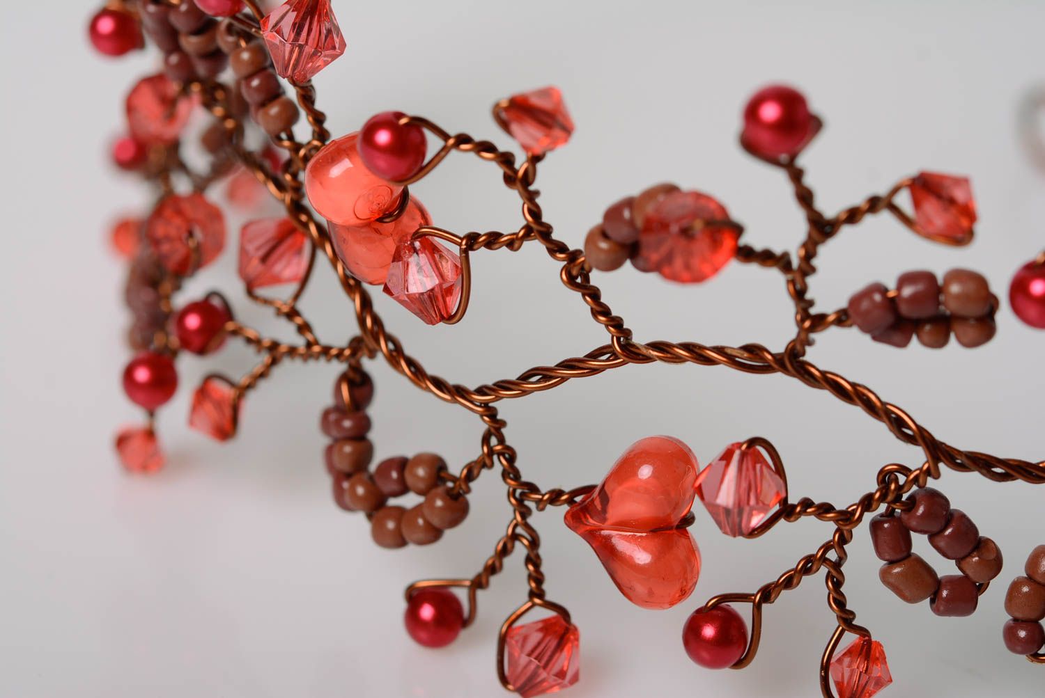 Beautiful handmade designer beaded copper wire tiara women's hair accessory photo 2