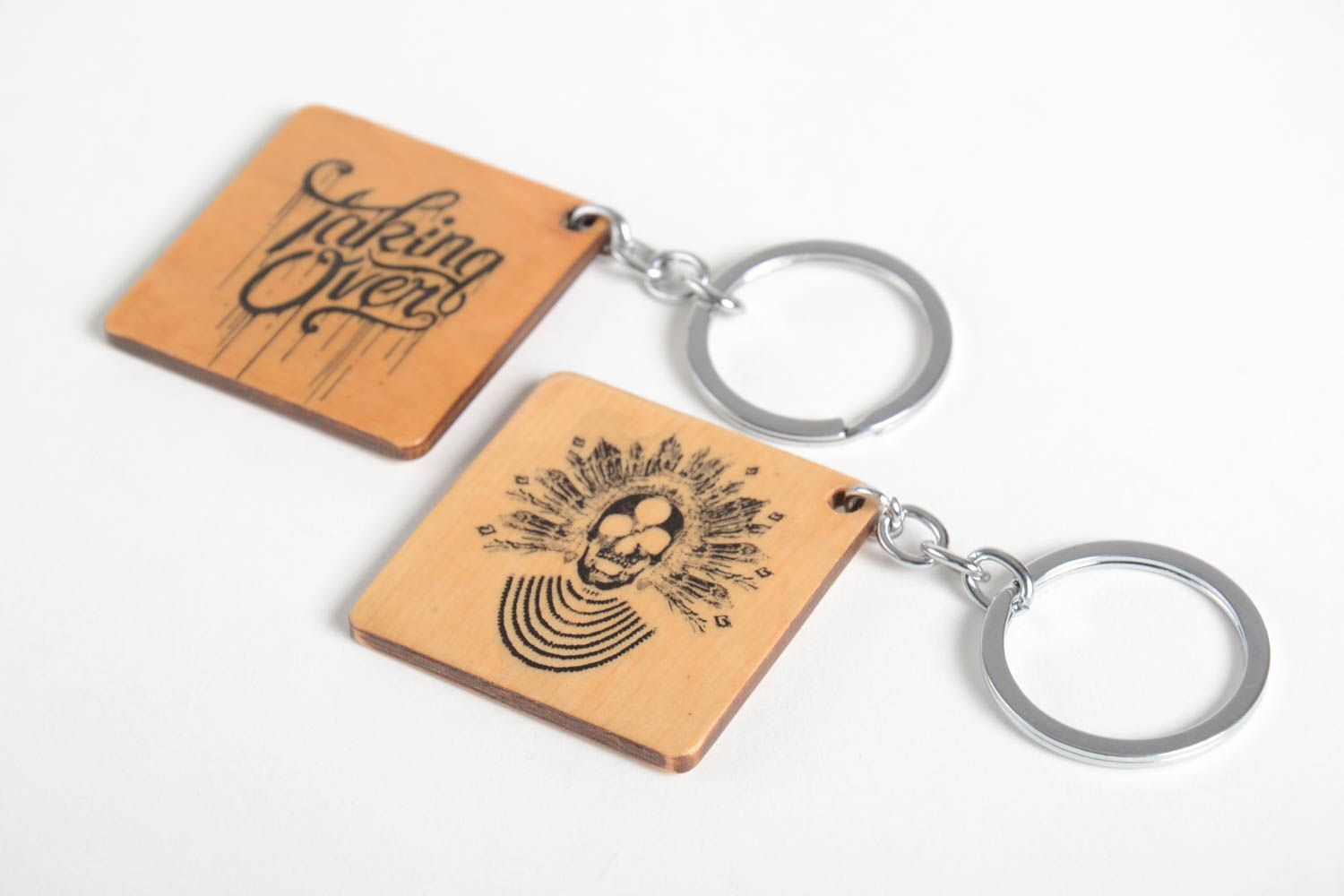 Handmade keychains set of 2 items unusual souvenir wooden keychain for men photo 3