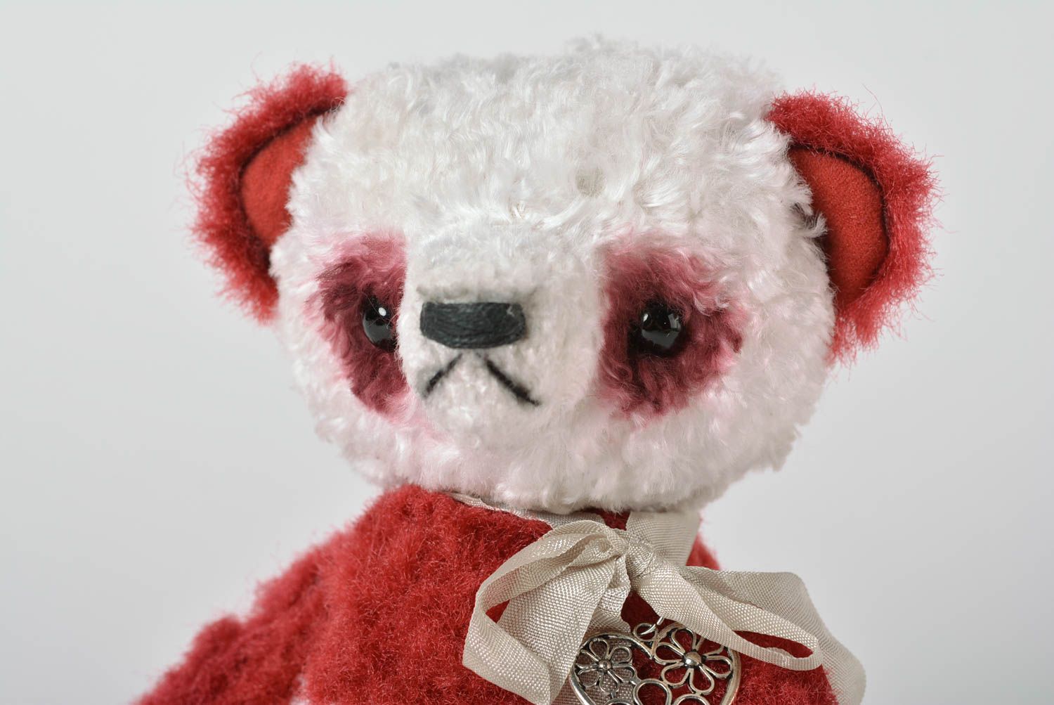 Peluche ours panda rouge-blanc Jouet fait main peluche coton Cadeau enfant photo 4