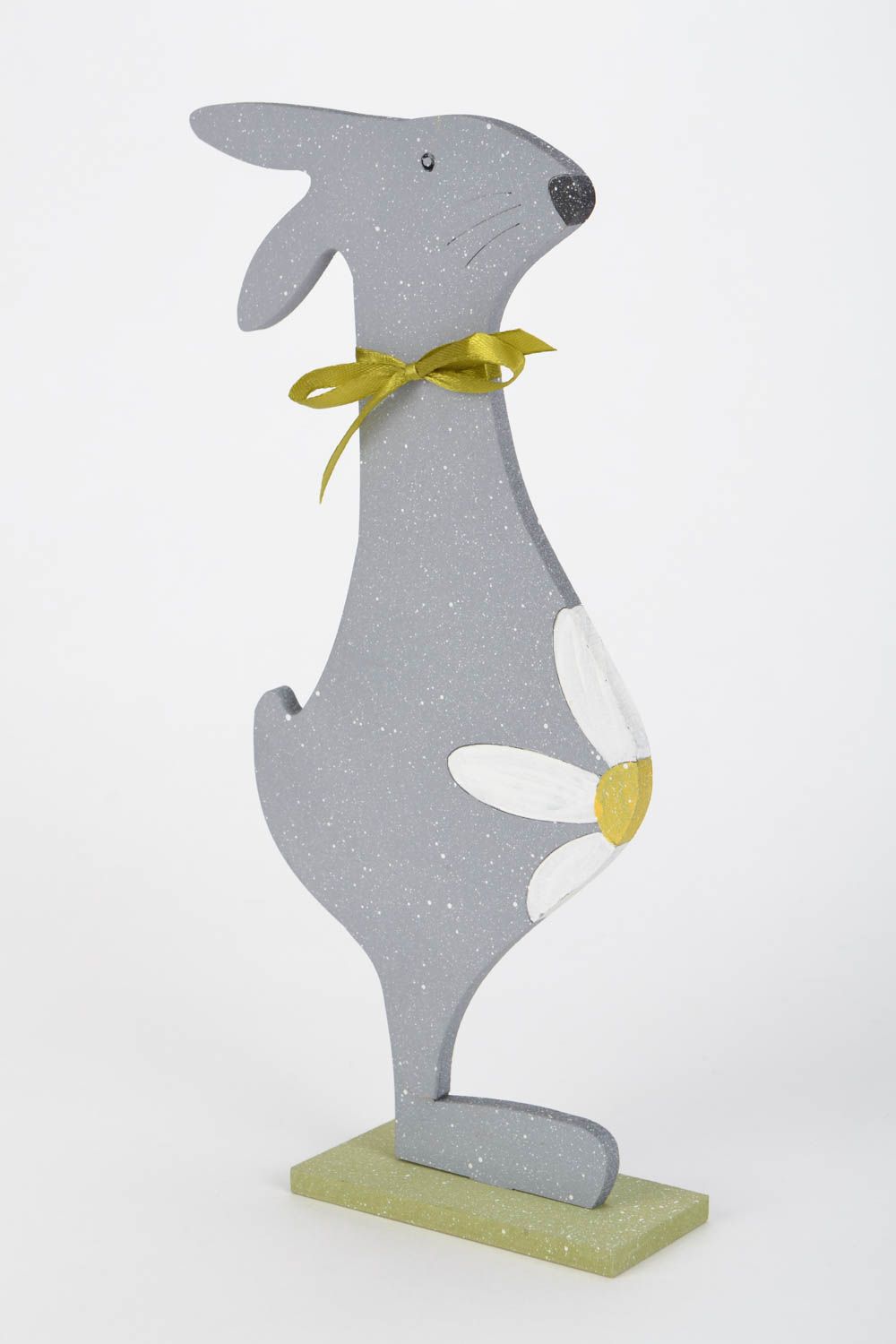 Graues Interieur Spielzeug aus Furnierholz Hase mit Ständer künstlerische Handarbeit foto 1