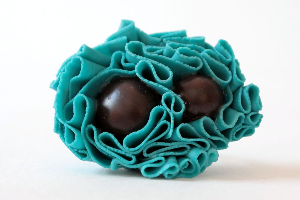 Bague de pâte polymère Fleur en couleur de turquoise photo 1