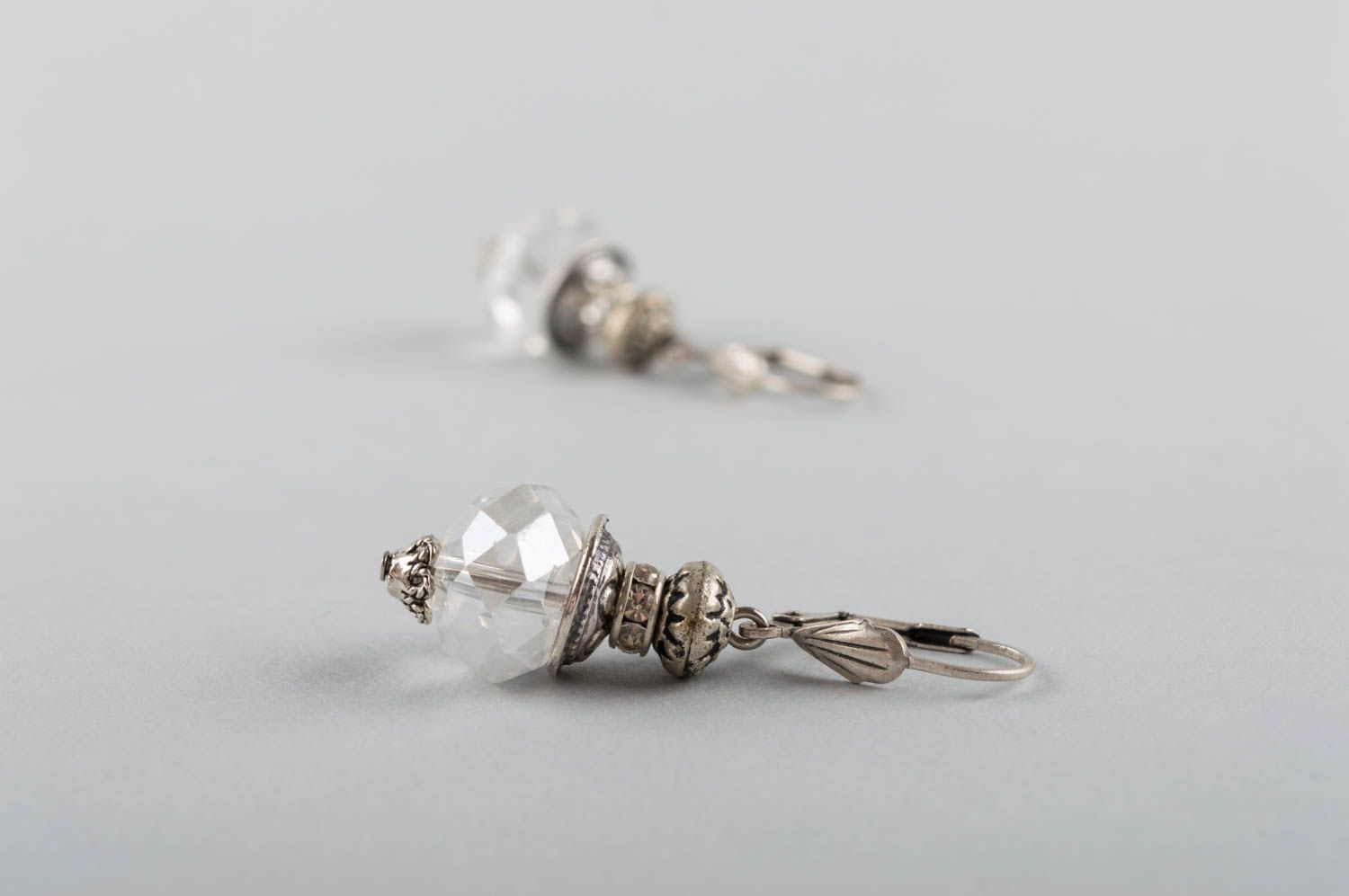 Earrings with crystal beads handmade accessory stylish crystal jewelry photo 5