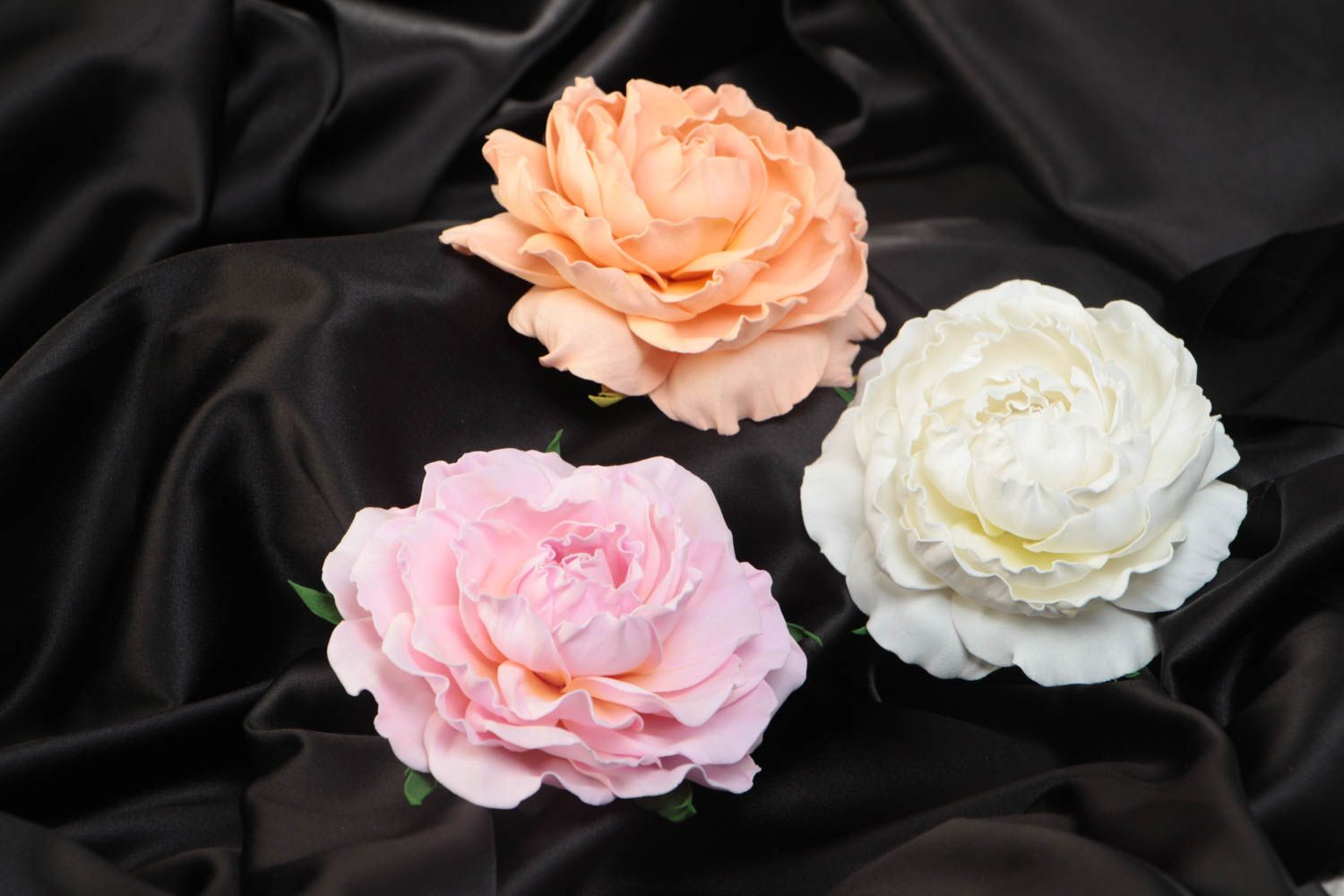 Set of 3 decorative handmade foamiran volume flowers for jewelry making photo 1