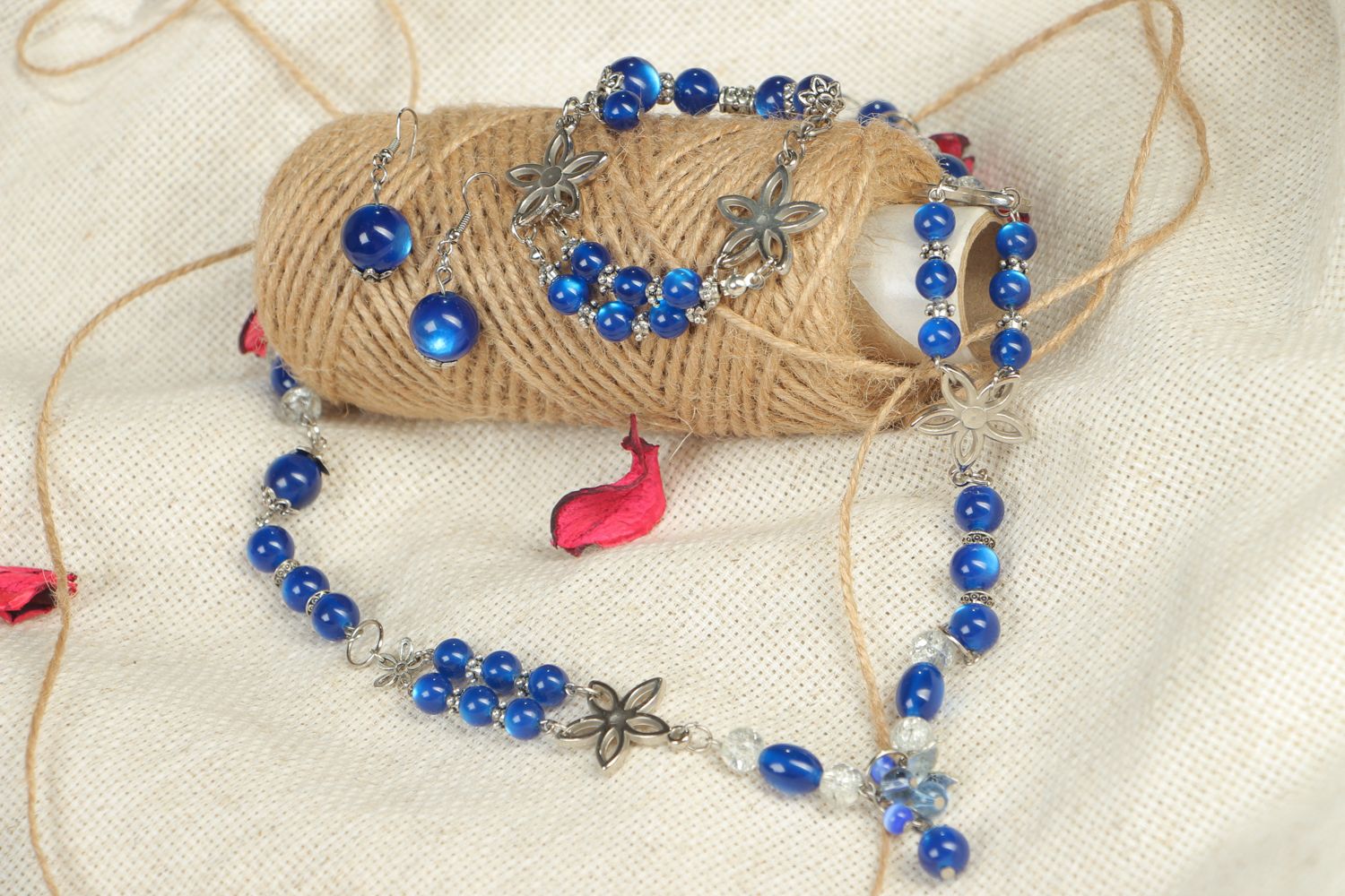Handmade plastic bead jewelry set Blue Night photo 5