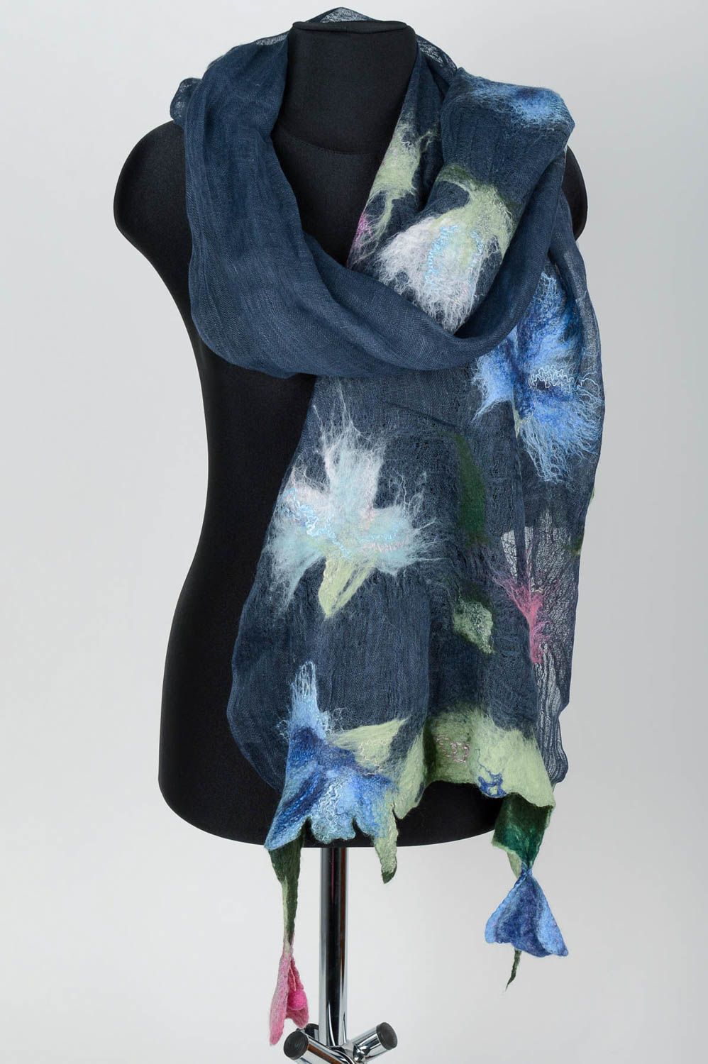 Schal Tuch Damen Schal handmade Schal aus Seide und Wolle Tuch blau weiblich foto 1