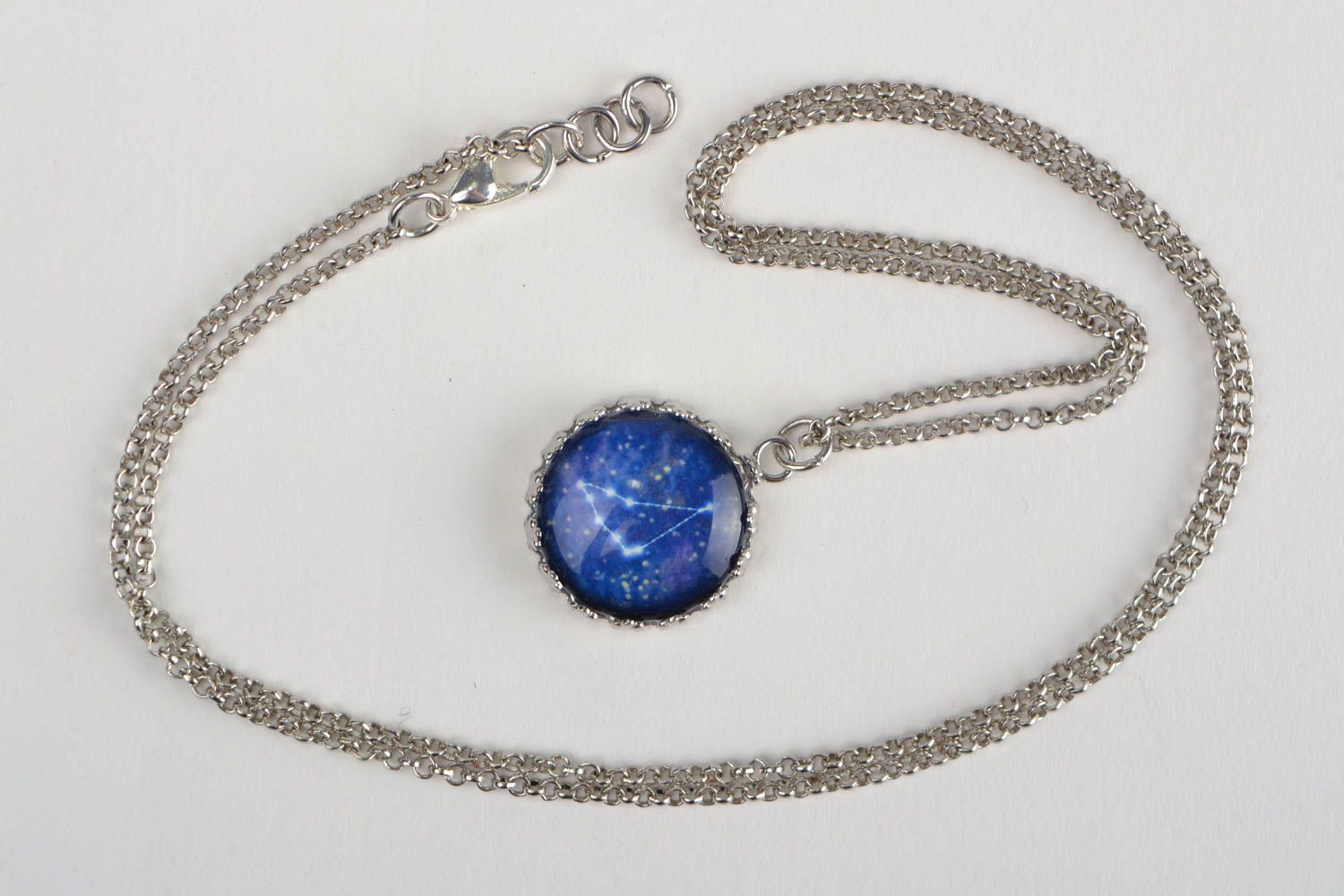 Beautiful handmade blue glass pendant with metal chain Capricorn zodiac sign photo 3