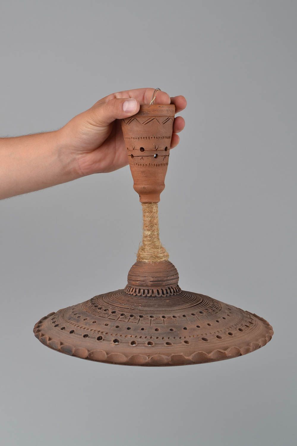 Lustre en céramique fait main pour une ampoule original ajouré ethnique photo 2