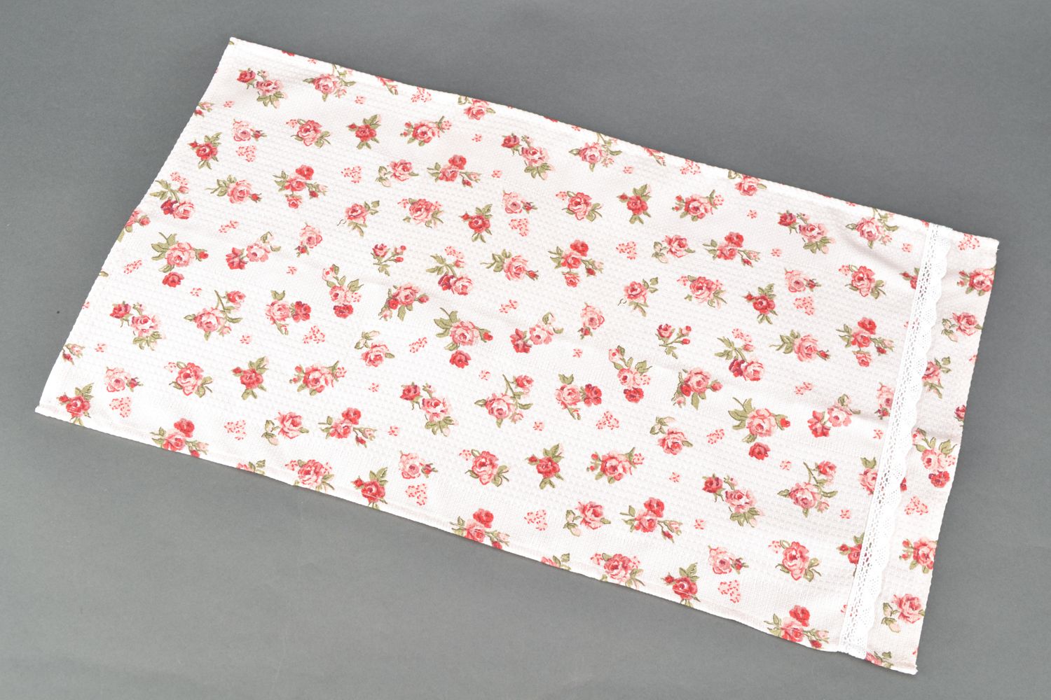 Torchon rectangulaire en tissu blanc à motif floral fait main pour cuisine  photo 4