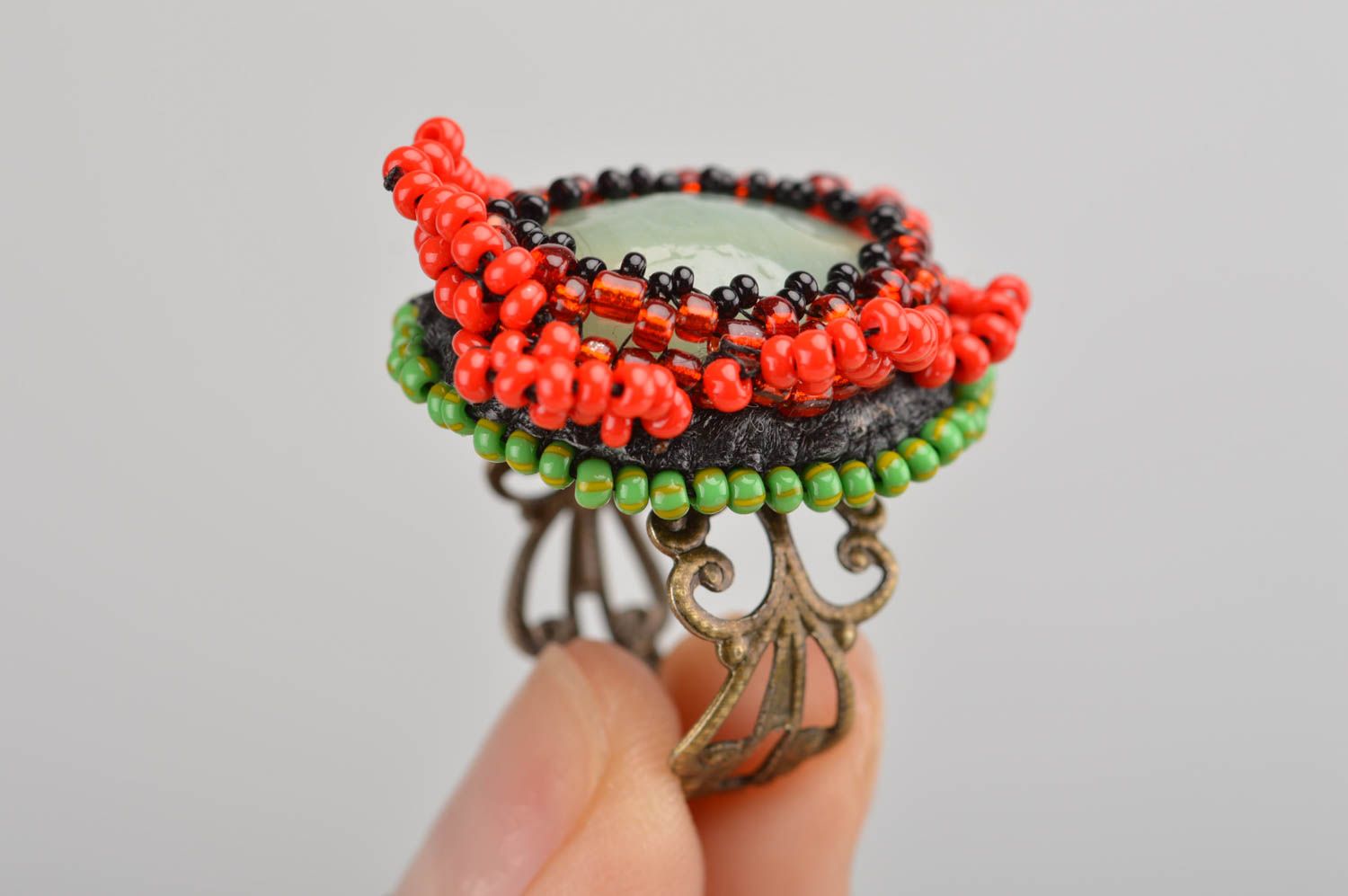 Unusual handmade beaded ring beautiful seed beads ring fashion accessories photo 3