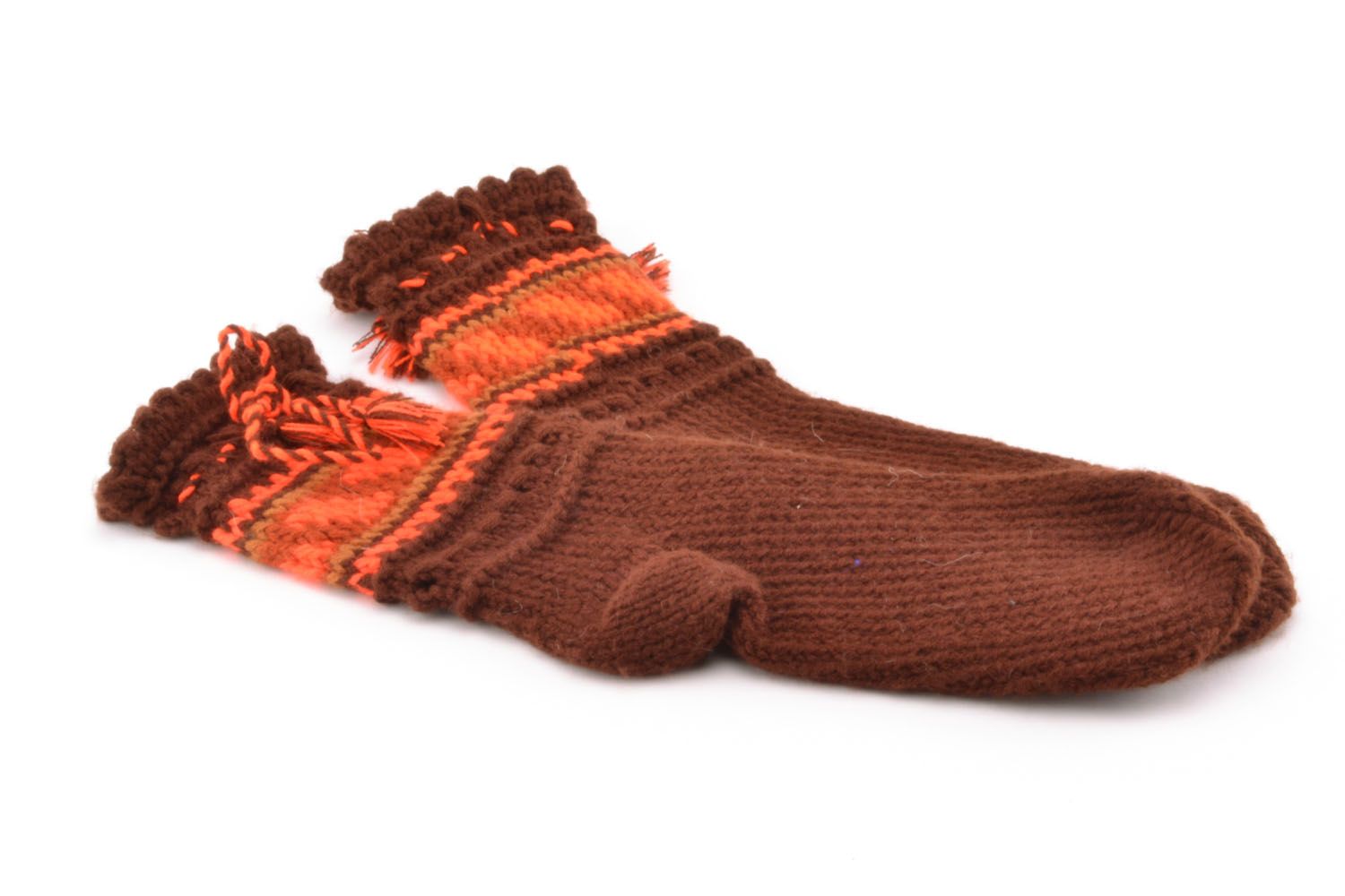 Chaussettes tricotées brunes faites main photo 4
