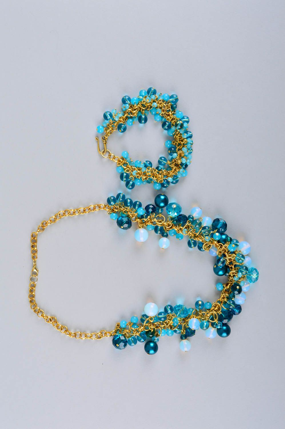 Parure collier bracelet Bijoux faits main bleus avec pierre de Lune Cadeau femme photo 2