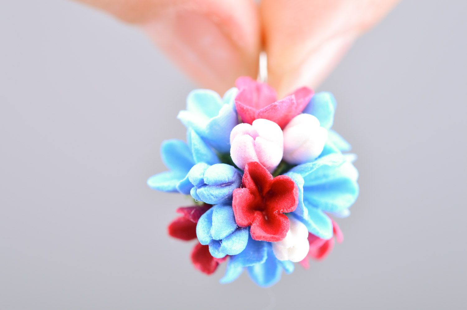 Handmade beautiful designer plastic flower earrings in the shape of spheres photo 1