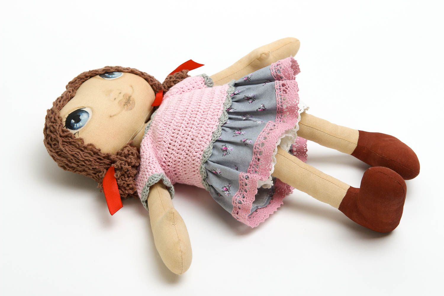 Handmade Designer Puppe im Kleid Stoff Spielzeug braunhaarige schöne Puppe foto 3