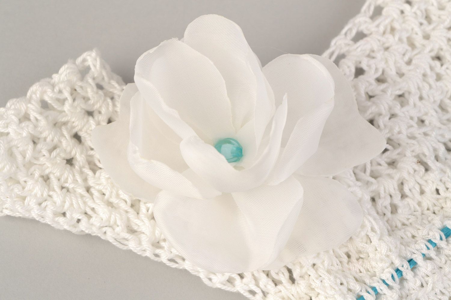 Handmade  elegant openwork crochet baby dress of white color made of acrylic yarns photo 3