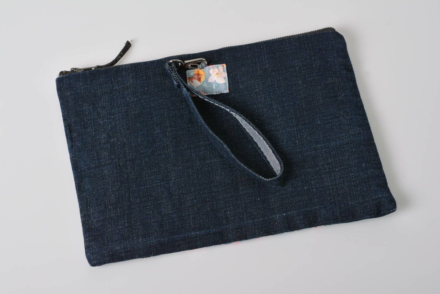 Small clutch bag made of denim with cotton insert and zipper ladies purse photo 2