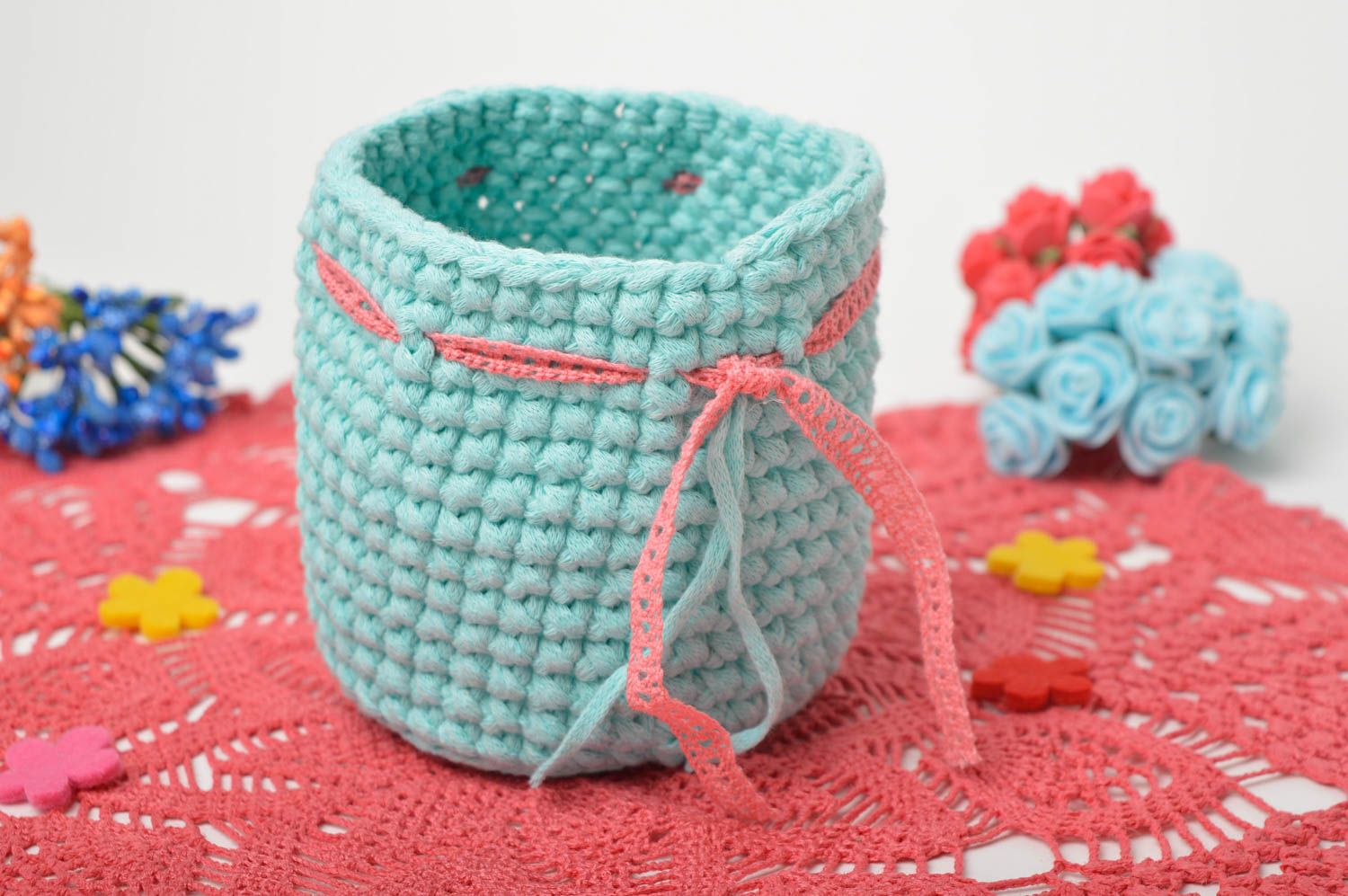 Porta vaso en crochet artesanal accesorio de cocina regalo original para mujer foto 1