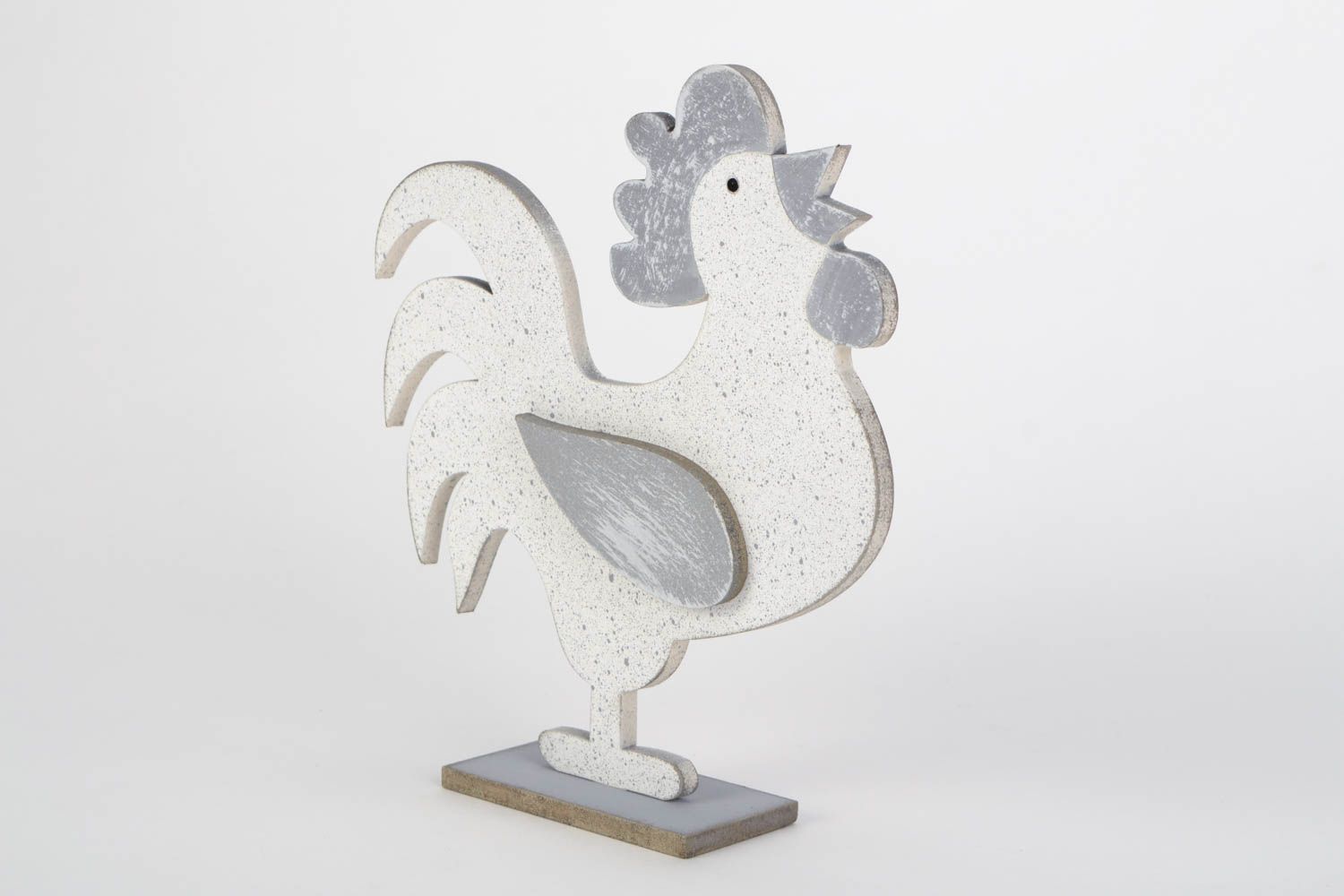 Handmade plywood interior toy in the shape of white and gray cockerel photo 3