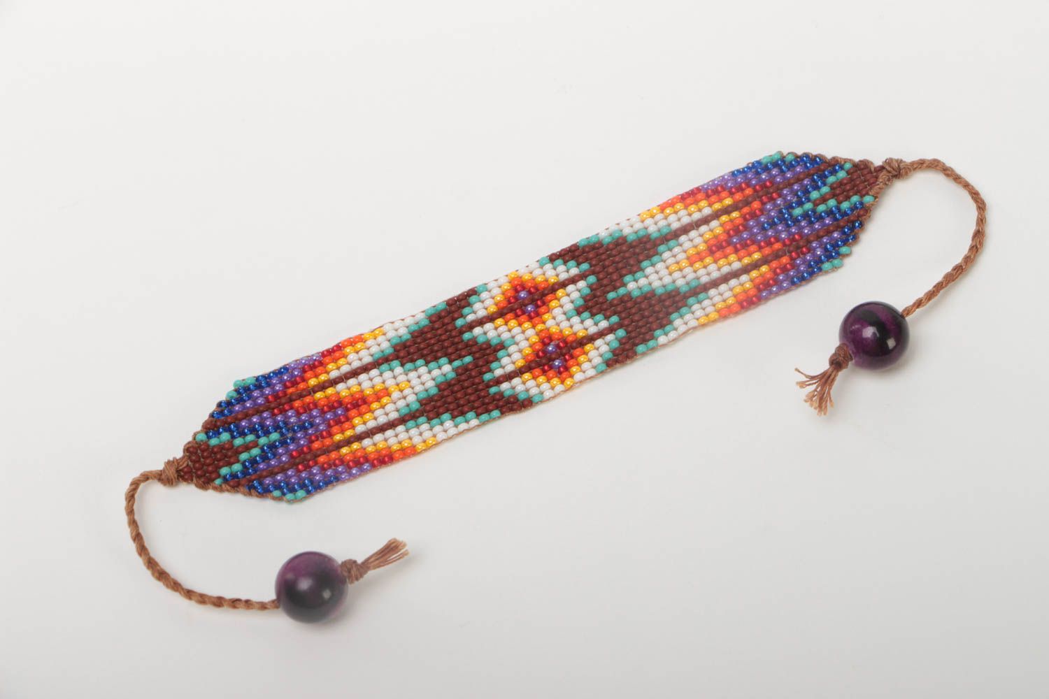 Бисерный браслет на завязках широкий разноцветный авторский ручной работы фото 2