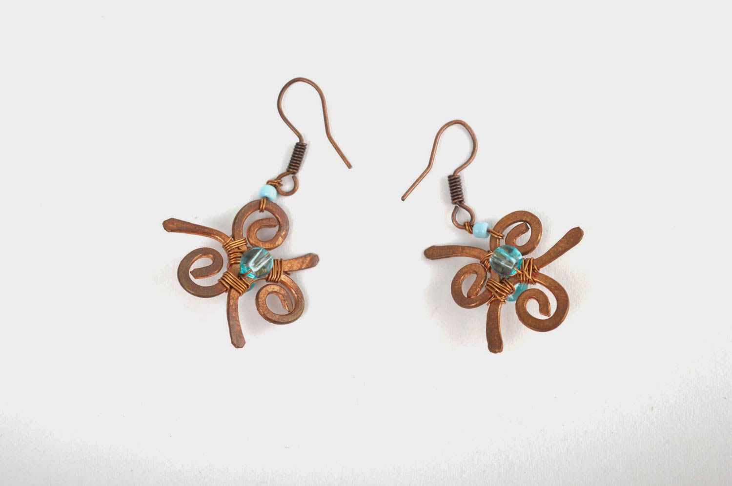 Handmade jewelry pretty earrings with beads wire wrap copper earrings girl gift photo 2