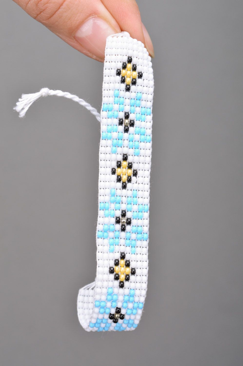Широкий браслет из бисера ручной работы с этническим орнаментом женский авторский фото 3
