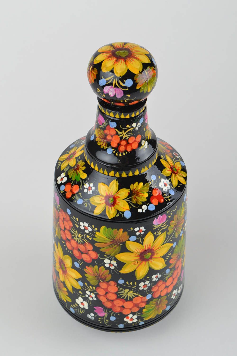 Handmade Deko Flasche Dekoration aus Holz Geschenk Idee mit Petrykiwka Malerei foto 8