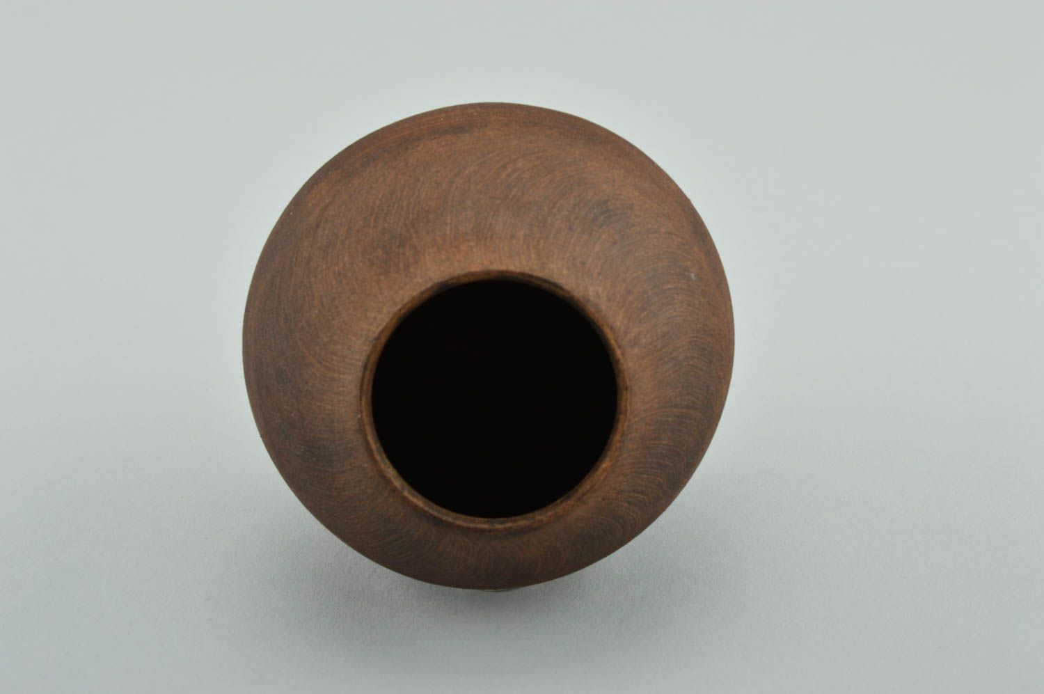 Dark brown clay no handle cup in ball-shape style photo 4