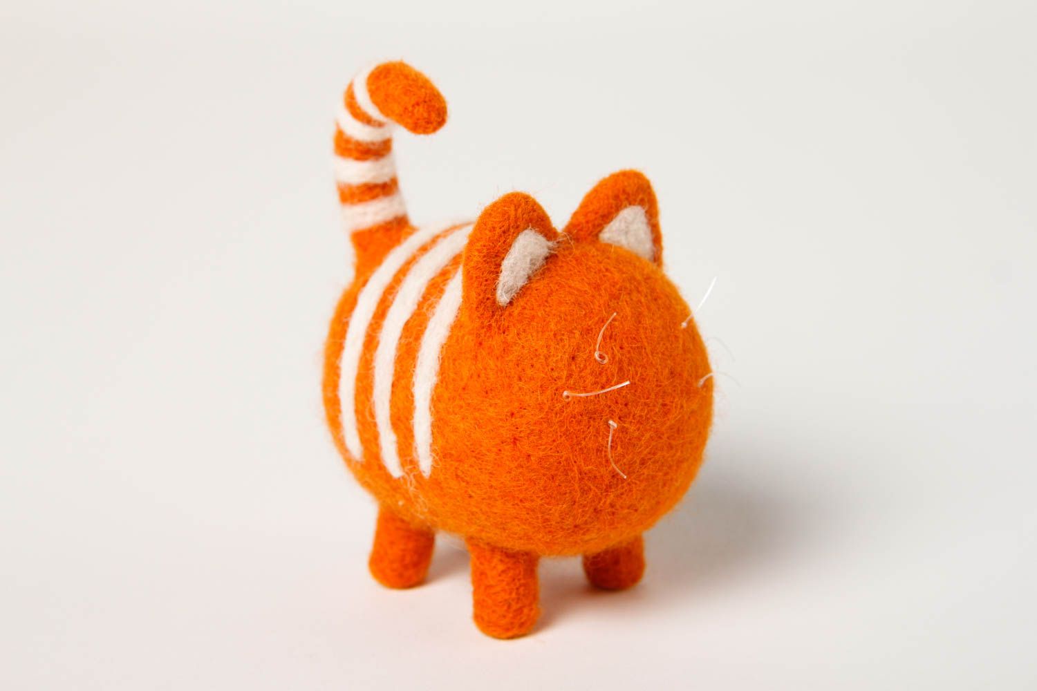 Peluche chat roux rayé Jouet fait main en laine feutrée original Cadeau enfant photo 3