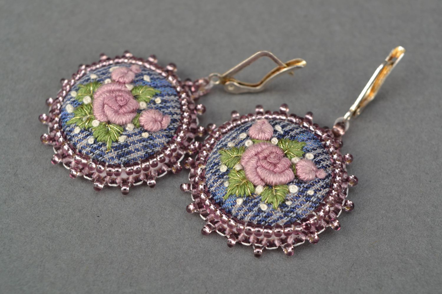 Earrings with embroidery and Czech beads photo 4