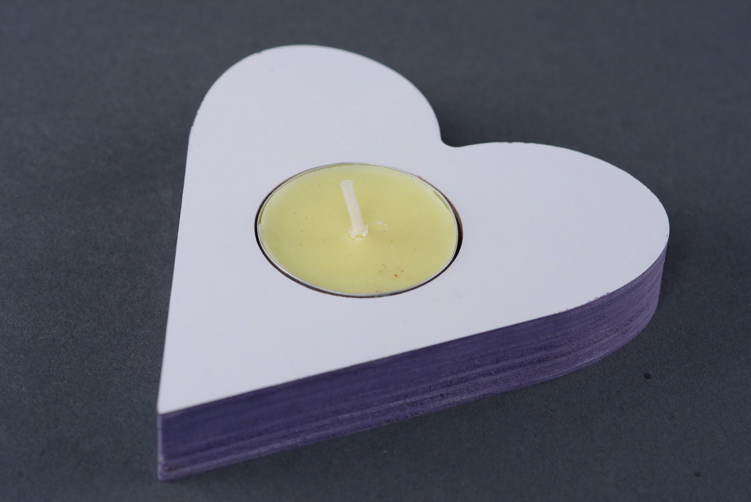 Handmade plywood candlestick in the shape of heart photo 2