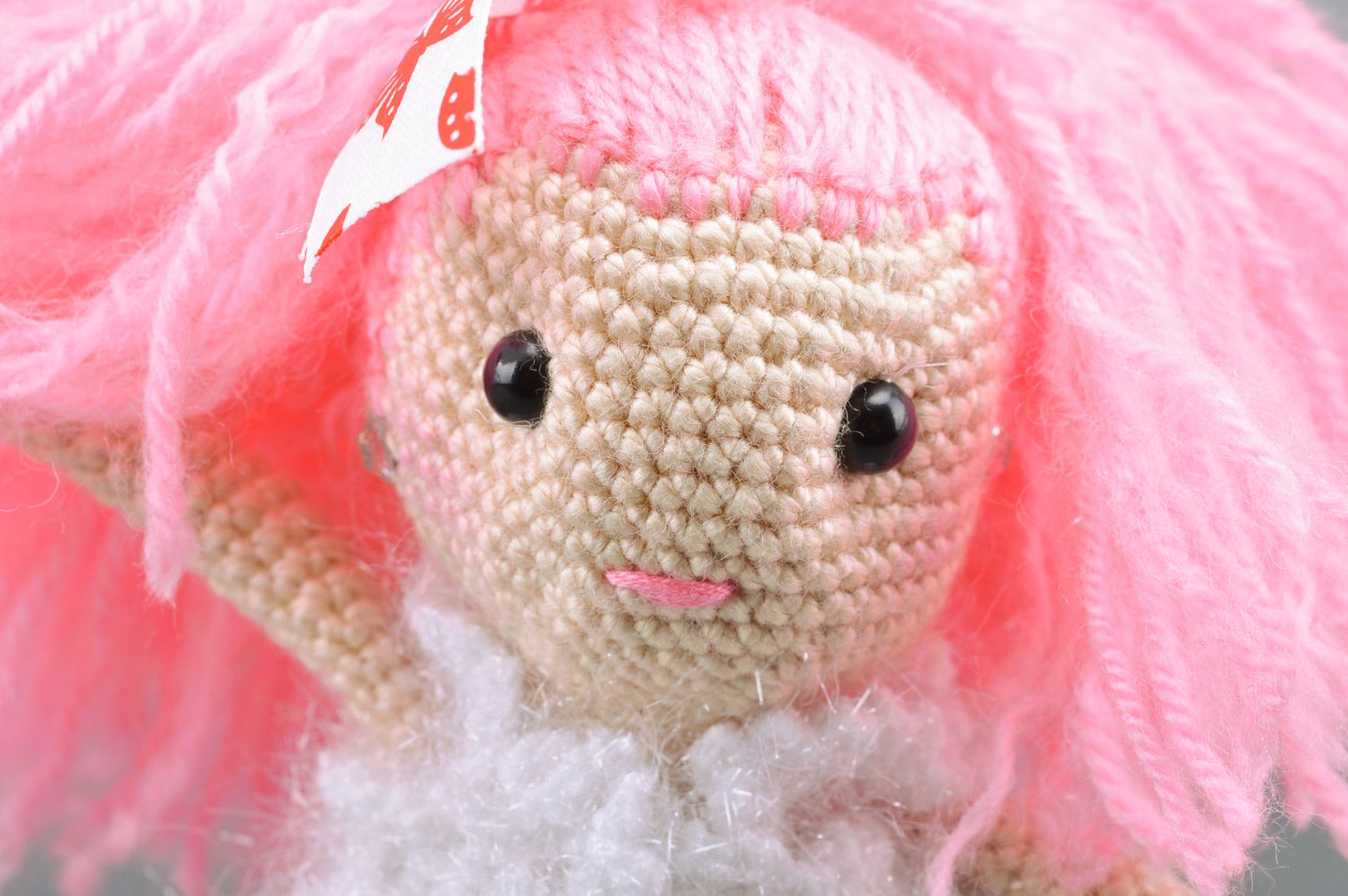 Small handmade pink crochet soft toy in the shape of girl for gift photo 4