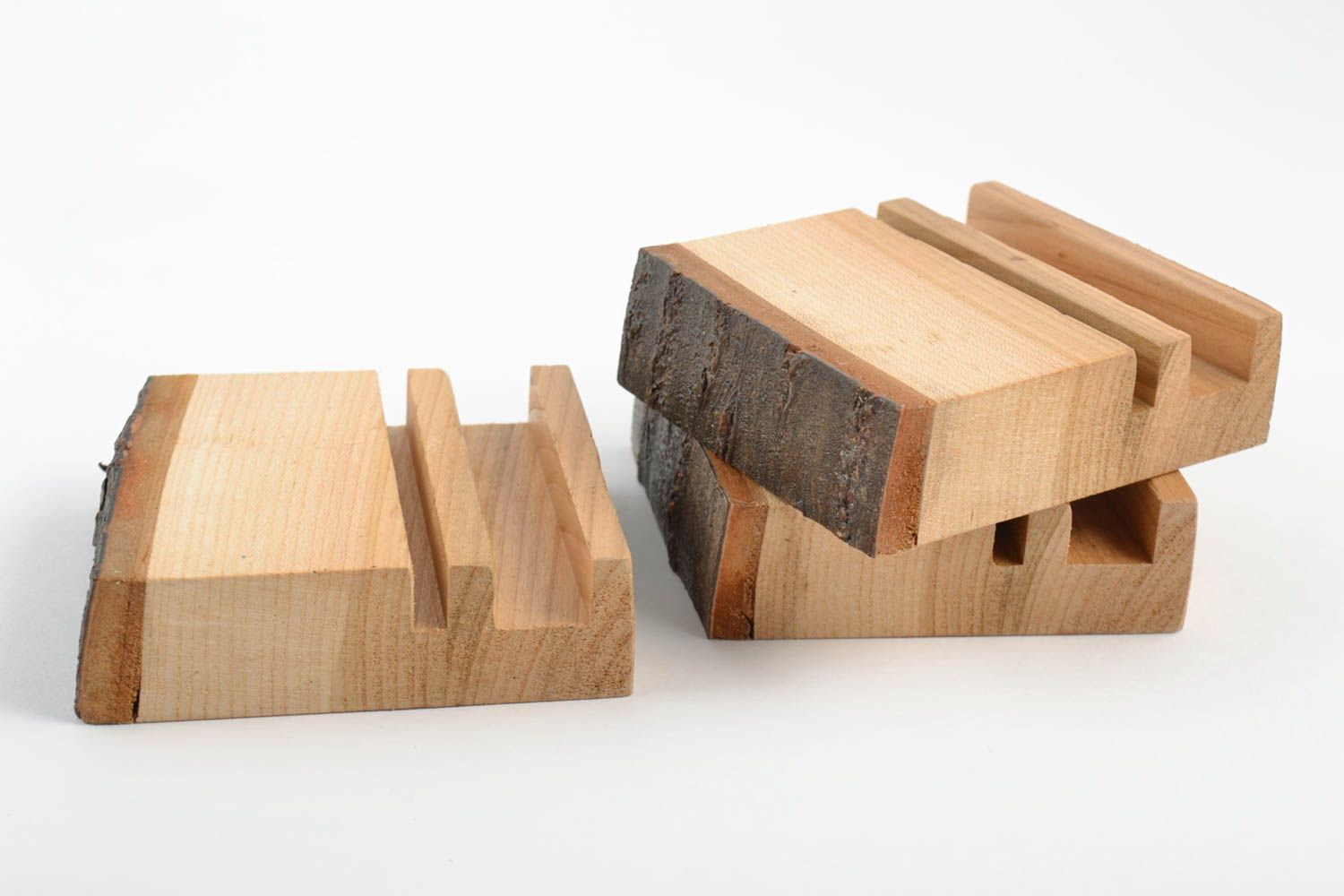 Holz Ständer für Handy Set 3 Stück Designer Halter für Smartphones handmade foto 2